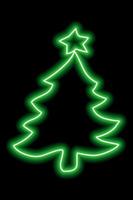 Green neon outline of a Christmas tree with a star on a black background vector