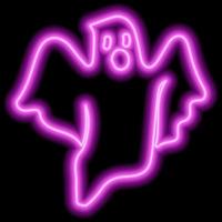 Neon pink outline flying ghost on black background. Halloween symbol. vector