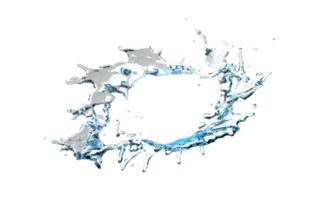 Remolino 3d agua azul clara esparcida alrededor, salpicaduras de agua transparente, ilustración 3d aislada png