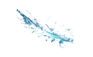 Agua azul clara 3d esparcida alrededor, salpicaduras de agua transparentes, aisladas. ilustración de procesamiento 3d png
