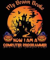 diseño de camiseta de programador informático para halloween vector