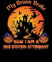diseño de camiseta de asistente de gasolinera para halloween vector