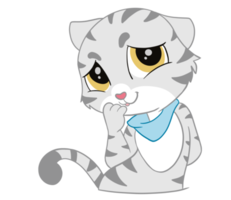 el encantador y atractivo gato americano de pelo corto con una pequeña bufanda azul actúa como una emoción feliz y buena. arte de garabatos y dibujos animados. png