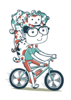 hombre en bicicleta con gatos ilustración de dibujos animados png