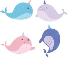 cute cartoon narwhal set vector