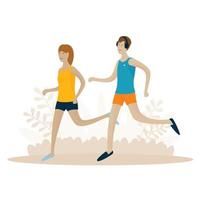 couple of people running in the park vector