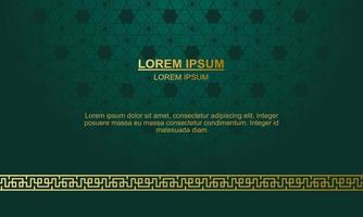 Islamic luxury golden ornament border arabesque pattern green background vector