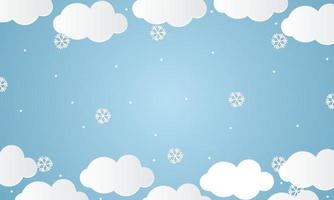 cartel con fondo de decoración festiva de invierno con estilo de papel de nieve en la nube vector