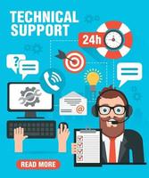 Technical support concept design flat with online consultant vector