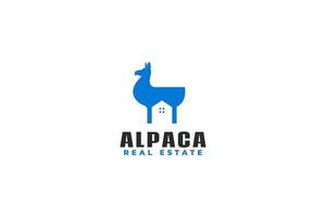 Flat alpaca with house logo design vector illustration idea