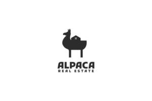 Flat alpaca with house logo design vector illustration idea