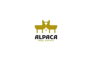 alpaca plana con idea de ilustración de vector de diseño de logotipo de casa