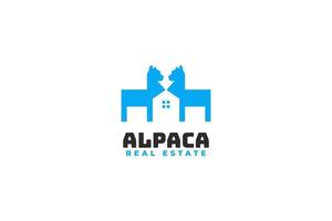 Flat alpaca with house logo design vector illustration idea