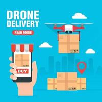 Online shopping. Drone Delivery concept design flat banner vector