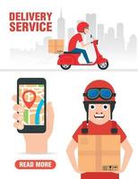 Fast delivery package by delivery scooter motorcycle. Online delivery service. Concept flat design with delivery man