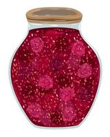 Raspberry jam in glass jar. vector