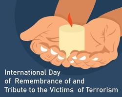 illustration vector graphic of a pair of human hands are looking up carrying a candle, perfect for international day, victims of terrorism, celebrate, greeting card, etc.