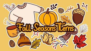 vector illustration autumn seasons items