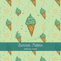 patrón de verano de cono de helado de menta vector