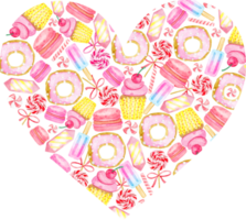 Beautiful heart of watercolor sweets png