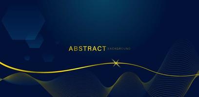 Luxury abstract dark blue background with shiny curved gold line element vector