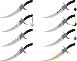 Cold cutting weapon game asset, various styles dagger collection vector illustration