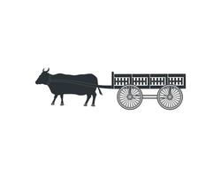 The traditional cow and cart silhouette design with isolated white background. black and white illustration vector
