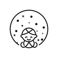 round abstract line vector logo design and little boy