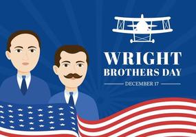 día de los hermanos wright el 17 de diciembre plantilla dibujada a mano ilustración de dibujos animados del primer vuelo exitoso en un avión propulsado mecánicamente vector
