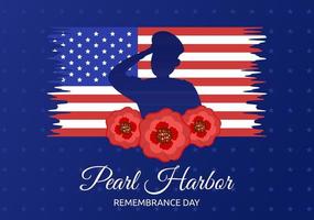 Happy Pearl Harbor Remembrance Day on December 7 Template Hand Drawn Cartoon Flat Illustration for National Memorial of Ceremony vector