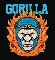 Gorilla illustration with fire background vector