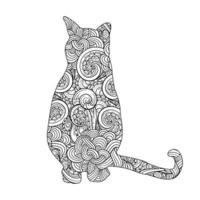 Cute cat mandala coloring page for kids and adults vector line art design style illustration.