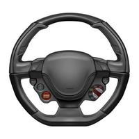 Realistic vector steering wheel supercar auto parts for steering direction control covered with gray leather and black Kevlar pattern with control mode on a white