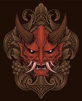 oni mask isolated with engraving ornament style vector