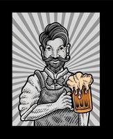 Illustration vintage bartender with hipster style vector