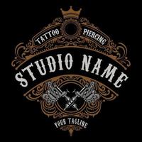 vintage tattoo studio logo with 2 tattoo machine vector