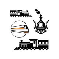 locomotora conjunto transporte silueta logo vector