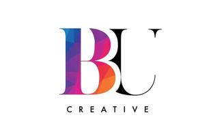 BU Letter Design with Creative Cut and Colorful Rainbow Texture vector