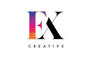 EX Letter Design with Creative Cut and Colorful Rainbow Texture vector