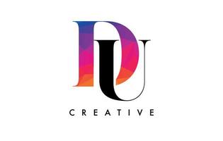 DU Letter Design with Creative Cut and Colorful Rainbow Texture vector