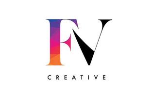 FV Letter Design with Creative Cut and Colorful Rainbow Texture vector