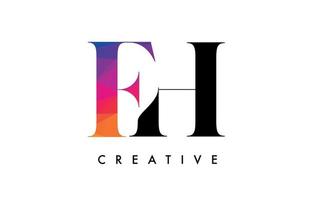 FH Letter Design with Creative Cut and Colorful Rainbow Texture vector