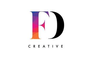 FD Letter Design with Creative Cut and Colorful Rainbow Texture vector