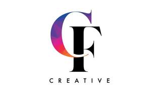 CF Letter Design with Creative Cut and Colorful Rainbow Texture vector