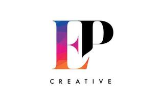 EP Letter Design with Creative Cut and Colorful Rainbow Texture vector