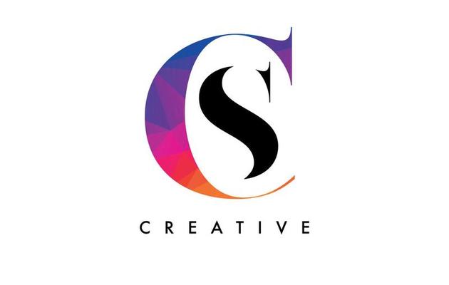 CS Letter Design with Creative Cut and Colorful Rainbow Texture
