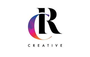 CR Letter Design with Creative Cut and Colorful Rainbow Texture vector
