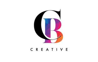 diseño de letras cb con corte creativo y textura colorida del arco iris vector