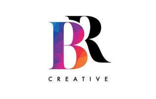 diseño de letras br con corte creativo y textura colorida del arco iris vector