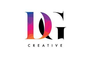 diseño de letras dg con corte creativo y textura colorida del arco iris vector
